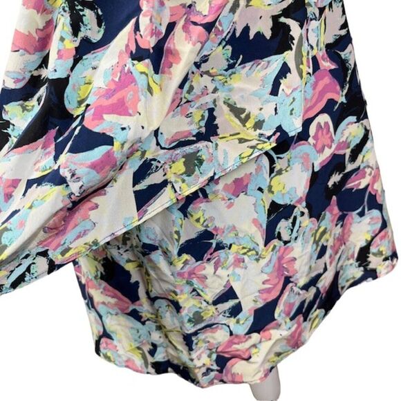 Slate & Willow Silk Mixed Blue Floral Tiered Mini Dress Back Zip Lined Size 0 - Picture 4 of 14